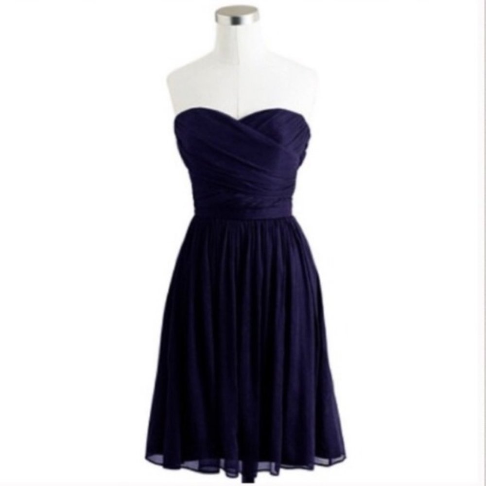 J. Crew Silk Soft Navy Flowy Strapless Dress